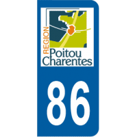 Plaque d'immatriculation au logo du departement Vienne 86, region Poitou-Charente, France 
