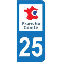 Plaque d'immatriculation au logo du departement 25 Doubs, region Franche Comte 25, France