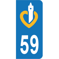 Plaque d'immatriculation au logo du departement Nord 59, region Nord Pas de Calais, France 