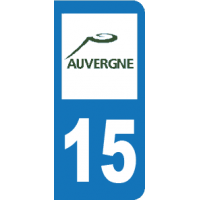 Plaque d'immatriculation 15 au logo du departement du Cantal, region Auvergne, France