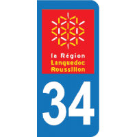 Plaque d'immatriculation au logo du departement Herault 34, region Languedoc Roussillon, France 